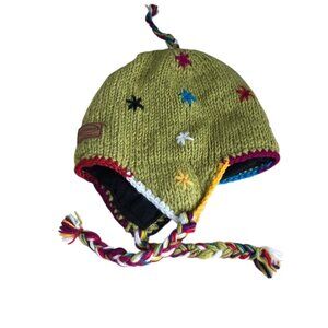Kyber Outerwear Wool Ear Flap Hat Fleece Lined Stars Braided Beanie Nepal